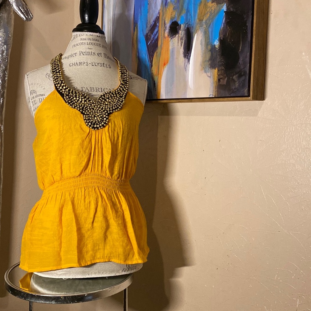 Golden yellow Bebe beaded shirt